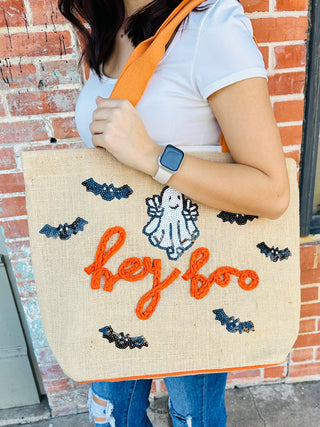 Hey Boo Sequin Canvas Tote-Simply Southern-Shop Anchored Bliss Women's Boutique Clothing Store