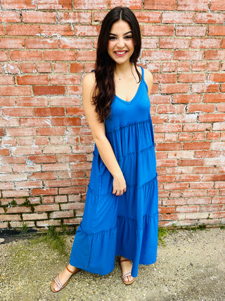 Hooked On You V-Neck Maxi Dress • Blue-Zenana-Shop Anchored Bliss Women's Boutique Clothing Store