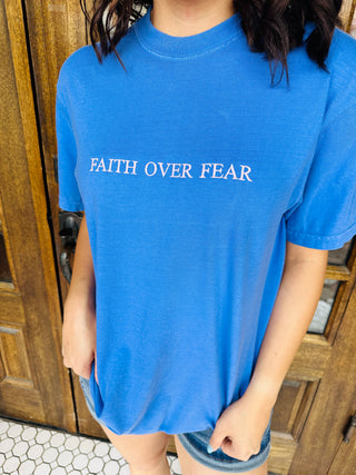 Faith Over Fear Embroidered Graphic Tee-Harps & Oli-Shop Anchored Bliss Women's Boutique Clothing Store