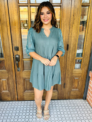 Grateful Life Tiered Mini Dress • Green-Stacey Kluttz-Shop Anchored Bliss Women's Boutique Clothing Store