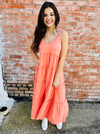 Hooked On You V-Neck Maxi Dress • Coral-Zenana-Shop Anchored Bliss Women's Boutique Clothing Store