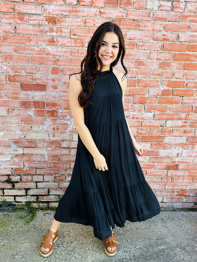 While We Wait Tiered Maxi Dress • Black-Tracy Zelenuk-Shop Anchored Bliss Women's Boutique Clothing Store