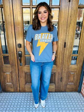 Braves Distressed Bolt Graphic Tee-Harps & Oli-Shop Anchored Bliss Women's Boutique Clothing Store