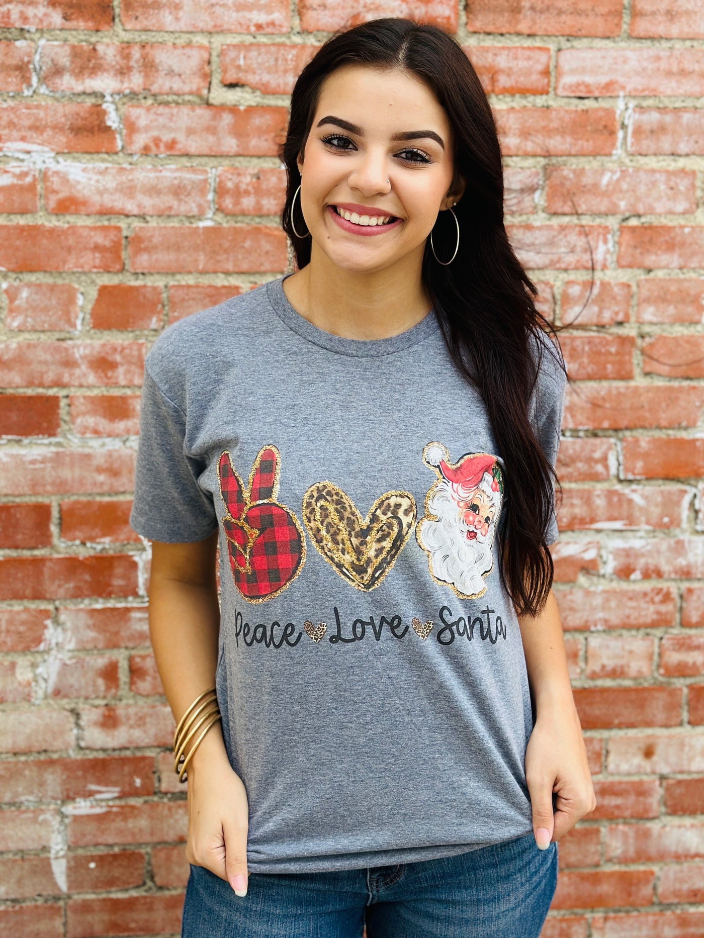 Peace Love Santa Graphic Tee-Harps & Oli-Shop Anchored Bliss Women's Boutique Clothing Store