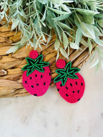 Strawberry Beaded Earrings-Tracy Zelenuk-Shop Anchored Bliss Women's Boutique Clothing Store