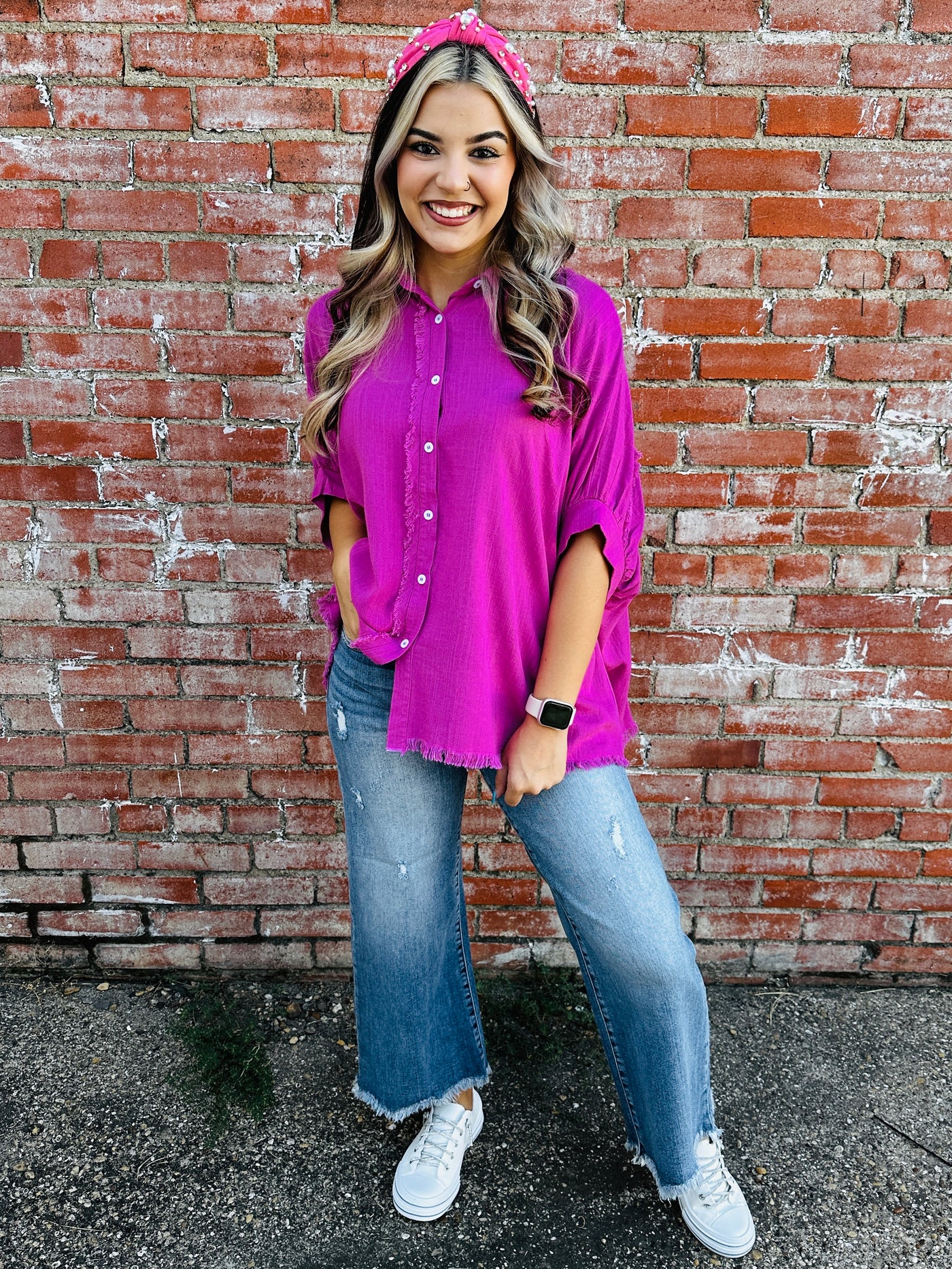 Cheering You On Button Down Top • Magenta-Tracy Zelenuk-Shop Anchored Bliss Women's Boutique Clothing Store