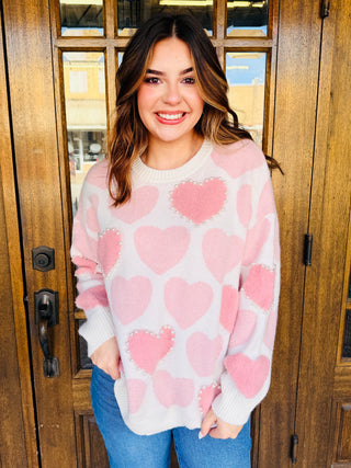 The Purest Love Pearl Embellished Heart Sweater-Bibi-Shop Anchored Bliss Women's Boutique Clothing Store