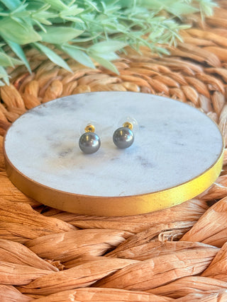 Pretty in Pearl Stud Earrings • Pewter Grey-DMC-Shop Anchored Bliss Women's Boutique Clothing Store