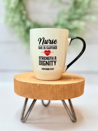 Nurse: She is Clothed in Strength & Dignity Coffee Mug-Brittany Carl-Shop Anchored Bliss Women's Boutique Clothing Store