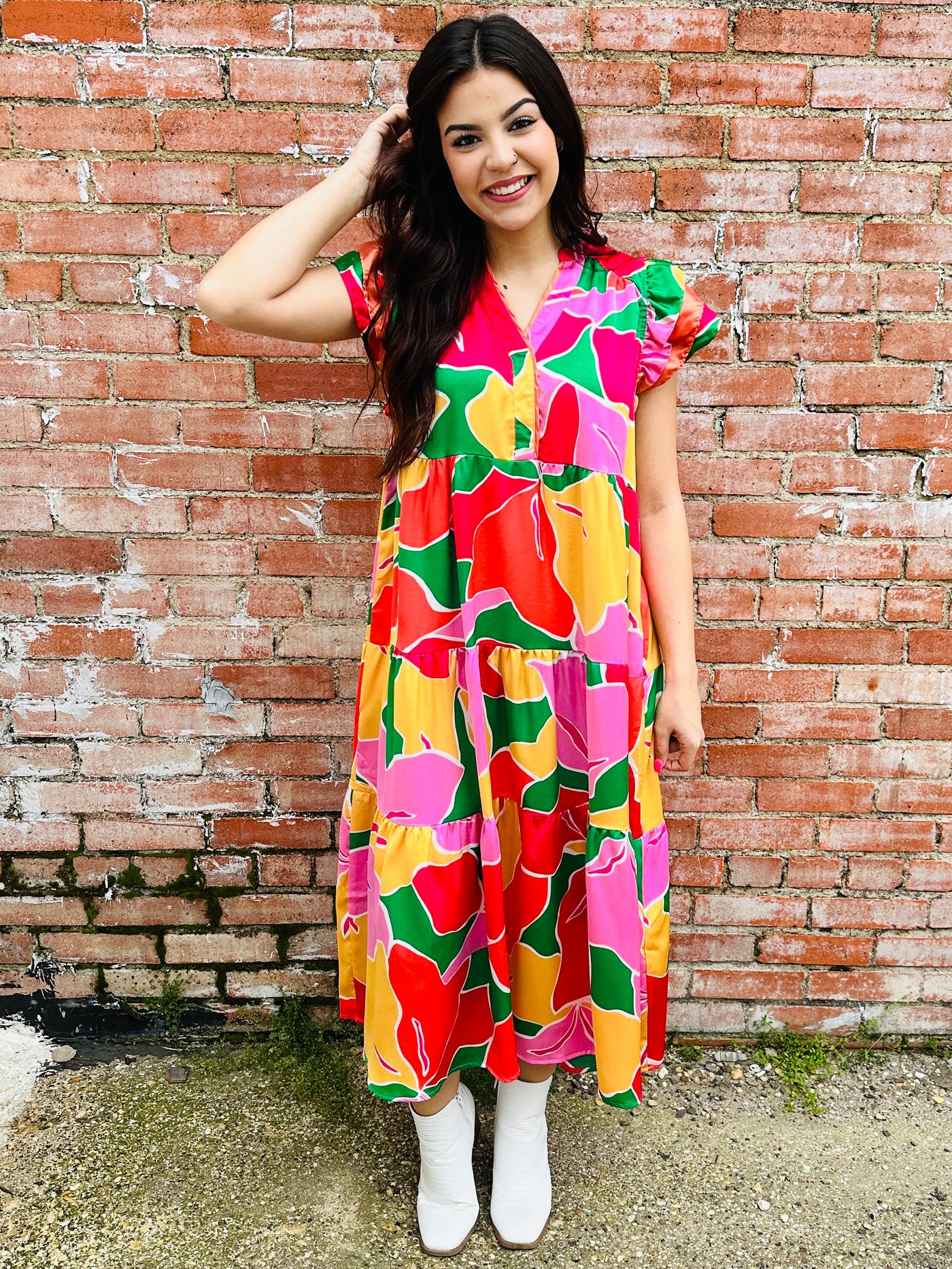 Win My Heart Abstract Floral Dress • Green Mix-Umgee-Shop Anchored Bliss Women's Boutique Clothing Store