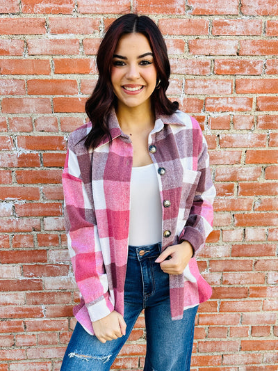 Time of Your Life Flannel Shacket • Pink-Ace Trading-Shop Anchored Bliss Women's Boutique Clothing Store