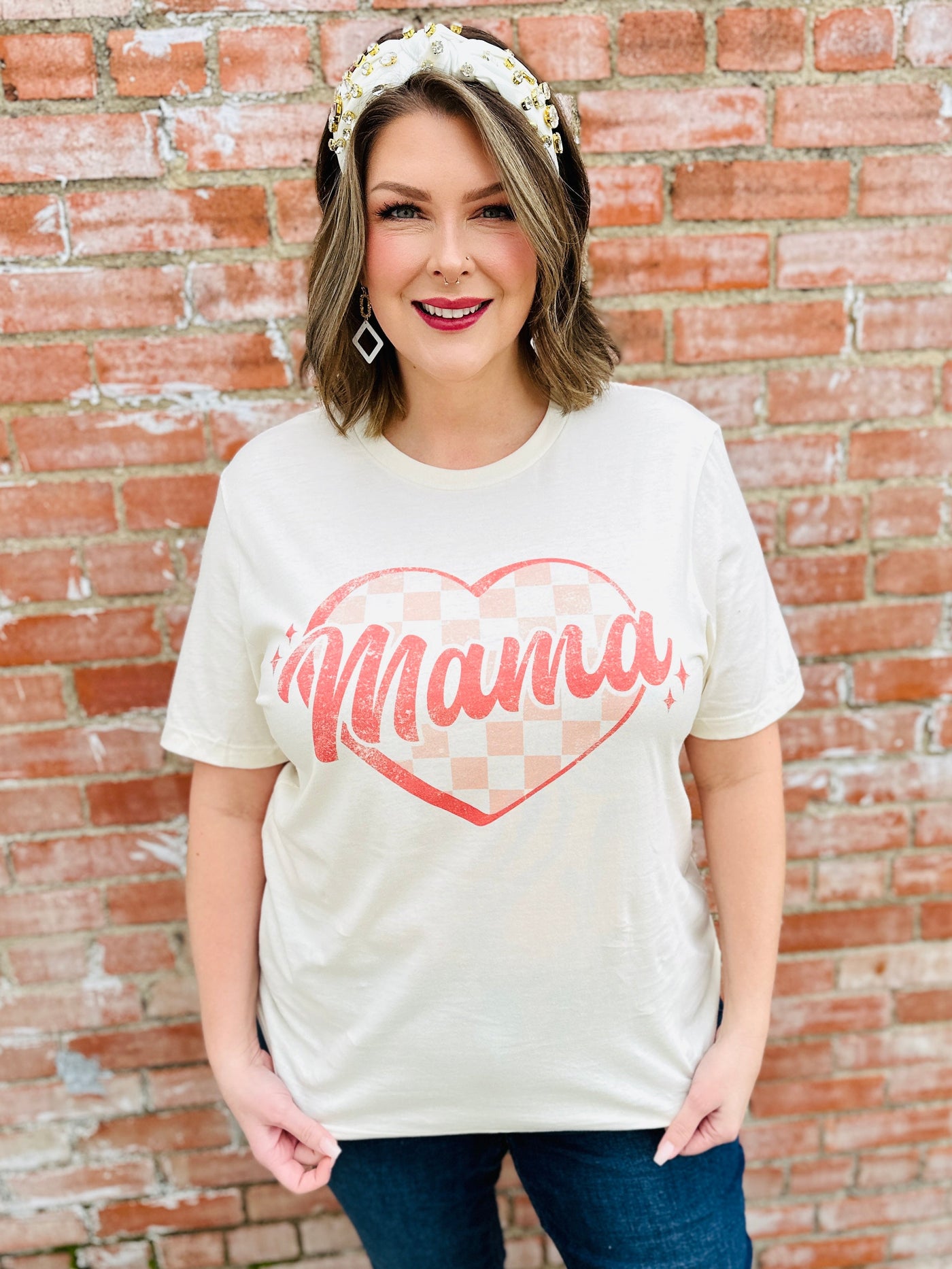 Mama Checkered Heart Graphic Tee-Harps & Oli-Shop Anchored Bliss Women's Boutique Clothing Store
