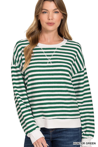 What's Going On Striped Pullover • Green-Zenana-Shop Anchored Bliss Women's Boutique Clothing Store