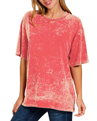 Happy Daze Acid Washed Oversized Tee • Red-Zenana-Shop Anchored Bliss Women's Boutique Clothing Store