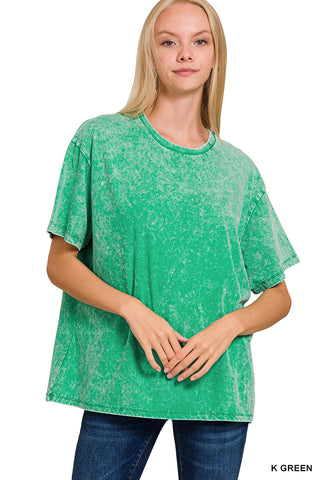 Happy Daze Acid Washed Oversized Tee • Green-Zenana-Shop Anchored Bliss Women's Boutique Clothing Store