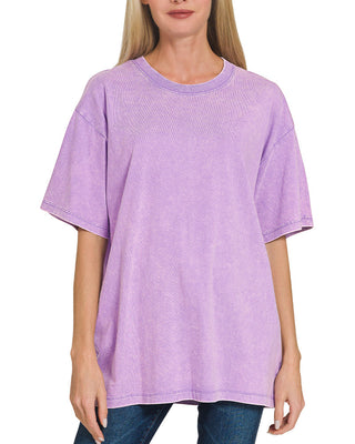 Happy Daze Acid Washed Oversized Tee • Purple-Zenana-Shop Anchored Bliss Women's Boutique Clothing Store
