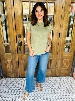 Calling My Name Acid Washed Cap Sleeve Top • Olive-Zenana-Shop Anchored Bliss Women's Boutique Clothing Store