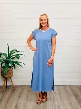 Calm Confidence Drop Shoulder Maxi Dress • Denim-Stacey Kluttz-Shop Anchored Bliss Women's Boutique Clothing Store
