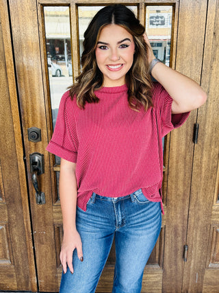 Catching Feelings Corded Top • Burgundy-Zenana-Shop Anchored Bliss Women's Boutique Clothing Store