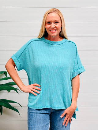 Catching Feelings Corded Top • Turquoise-Zenana-Shop Anchored Bliss Women's Boutique Clothing Store