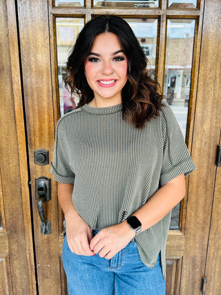 Catching Feelings Corded Top • Olive-Zenana-Shop Anchored Bliss Women's Boutique Clothing Store