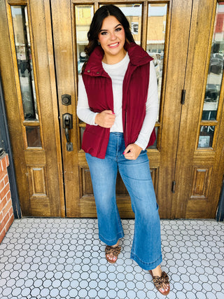 Caught Feelings Solid Zip Up Puffer Vest • Burgundy-Blu Pepper-Shop Anchored Bliss Women's Boutique Clothing Store