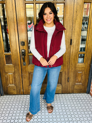 Caught Feelings Solid Zip Up Puffer Vest • Burgundy-Blu Pepper-Shop Anchored Bliss Women's Boutique Clothing Store