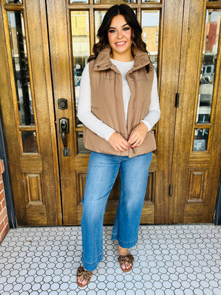 Caught Feelings Solid Zip Up Puffer Vest • Cocoa-Blu Pepper-Shop Anchored Bliss Women's Boutique Clothing Store
