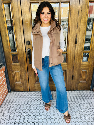 Caught Feelings Solid Zip Up Puffer Vest • Cocoa-Blu Pepper-Shop Anchored Bliss Women's Boutique Clothing Store