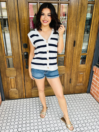 Chasing After You Striped Knit Top • Navy-Oddi-Shop Anchored Bliss Women's Boutique Clothing Store