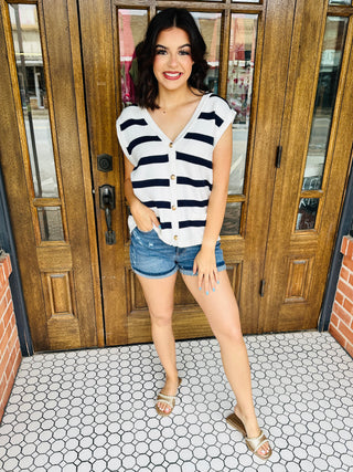 Chasing After You Striped Knit Top • Navy-Oddi-Shop Anchored Bliss Women's Boutique Clothing Store