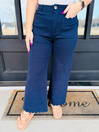 Cheer You On Scalloped Hem Pants • Navy-Stacey Kluttz-Shop Anchored Bliss Women's Boutique Clothing Store
