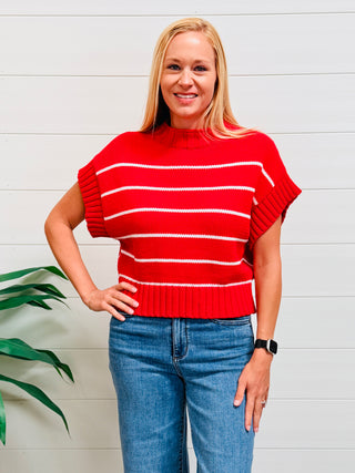Coastal Breeze Striped Mock Neck Sweater • Ruby Red-Zenana-Shop Anchored Bliss Women's Boutique Clothing Store
