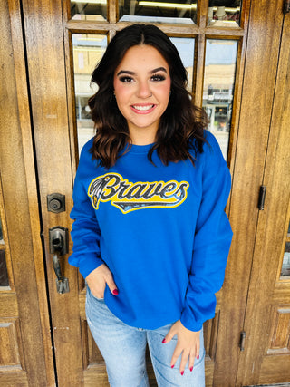 Community Braves Sequin Patch Sweatshirt • Royal Blue-Harps & Oli-Shop Anchored Bliss Women's Boutique Clothing Store