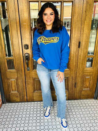 Community Braves Sequin Patch Sweatshirt • Royal Blue-Harps & Oli-Shop Anchored Bliss Women's Boutique Clothing Store