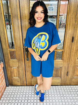 Braves Sequin Patch T-Shirt Dress • Blue-Harps & Oli-Shop Anchored Bliss Women's Boutique Clothing Store