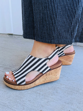 Corky’s Sip and Strut Striped Sandal • Black-Stacey Kluttz-Shop Anchored Bliss Women's Boutique Clothing Store
