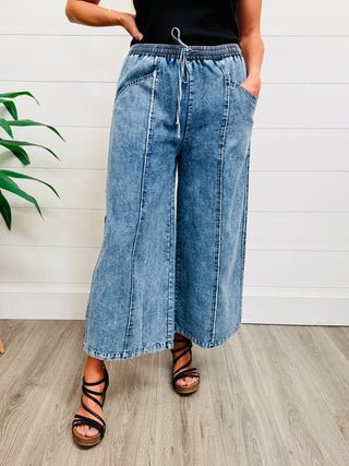 Cross My Mind Wide Leg Acid Washed Denim Pants-Sage & Fig-Shop Anchored Bliss Women's Boutique Clothing Store