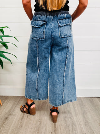 Cross My Mind Wide Leg Acid Washed Denim Pants-Sage & Fig-Shop Anchored Bliss Women's Boutique Clothing Store