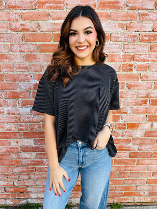 Just Between Us Corded Pocket Top • Charcoal-Zenana-Shop Anchored Bliss Women's Boutique Clothing Store