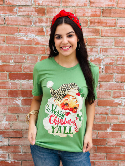Y'all Leopard Santa Graphic Tee-Harps & Oli-Shop Anchored Bliss Women's Boutique Clothing Store