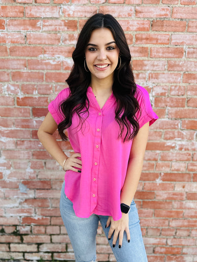 Always On The Go Rolled Sleeve Top • Light Fuchsia-Emerald Creek-Shop Anchored Bliss Women's Boutique Clothing Store