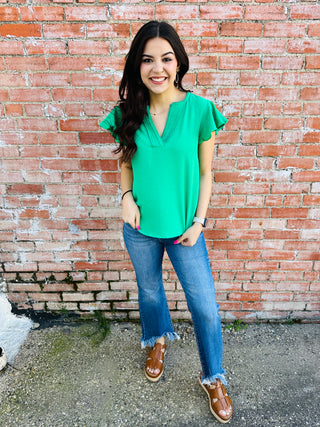 Happiest With You V-Neck Top • Green-Blu Pepper-Shop Anchored Bliss Women's Boutique Clothing Store