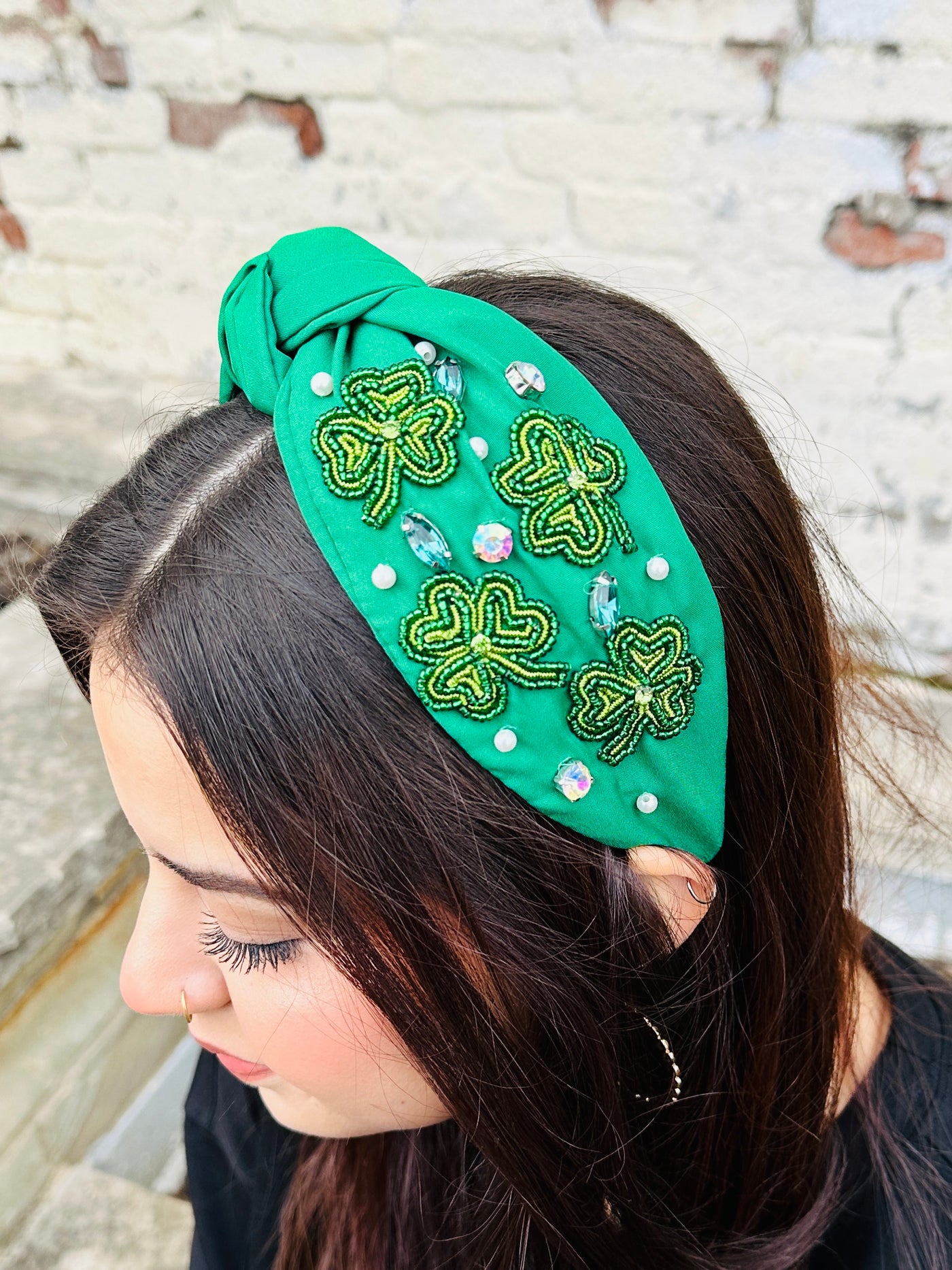 Luckiest Girl Embellished Headband • Green-DMC-Shop Anchored Bliss Women's Boutique Clothing Store