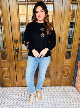 Wish Upon a Star Sequin Embellished Sweater Black-EESome-Shop Anchored Bliss Women's Boutique Clothing Store