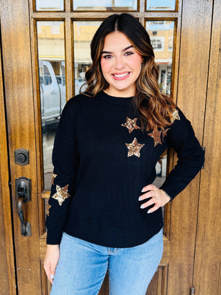 Wish Upon a Star Sequin Embellished Sweater Black-EESome-Shop Anchored Bliss Women's Boutique Clothing Store