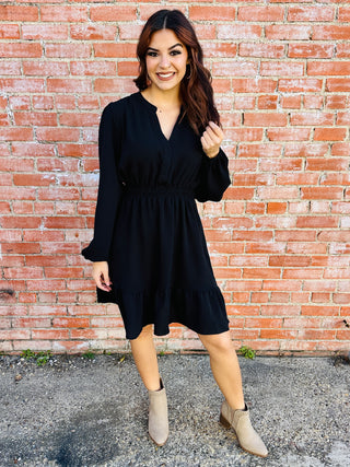 Take Your Time Long Sleeve Dress • Black-She+Sky-Shop Anchored Bliss Women's Boutique Clothing Store