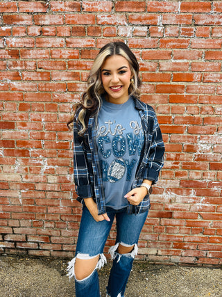 Lets Go Cowboys Faux Sequin Graphic Tee-Harps & Oli-Shop Anchored Bliss Women's Boutique Clothing Store