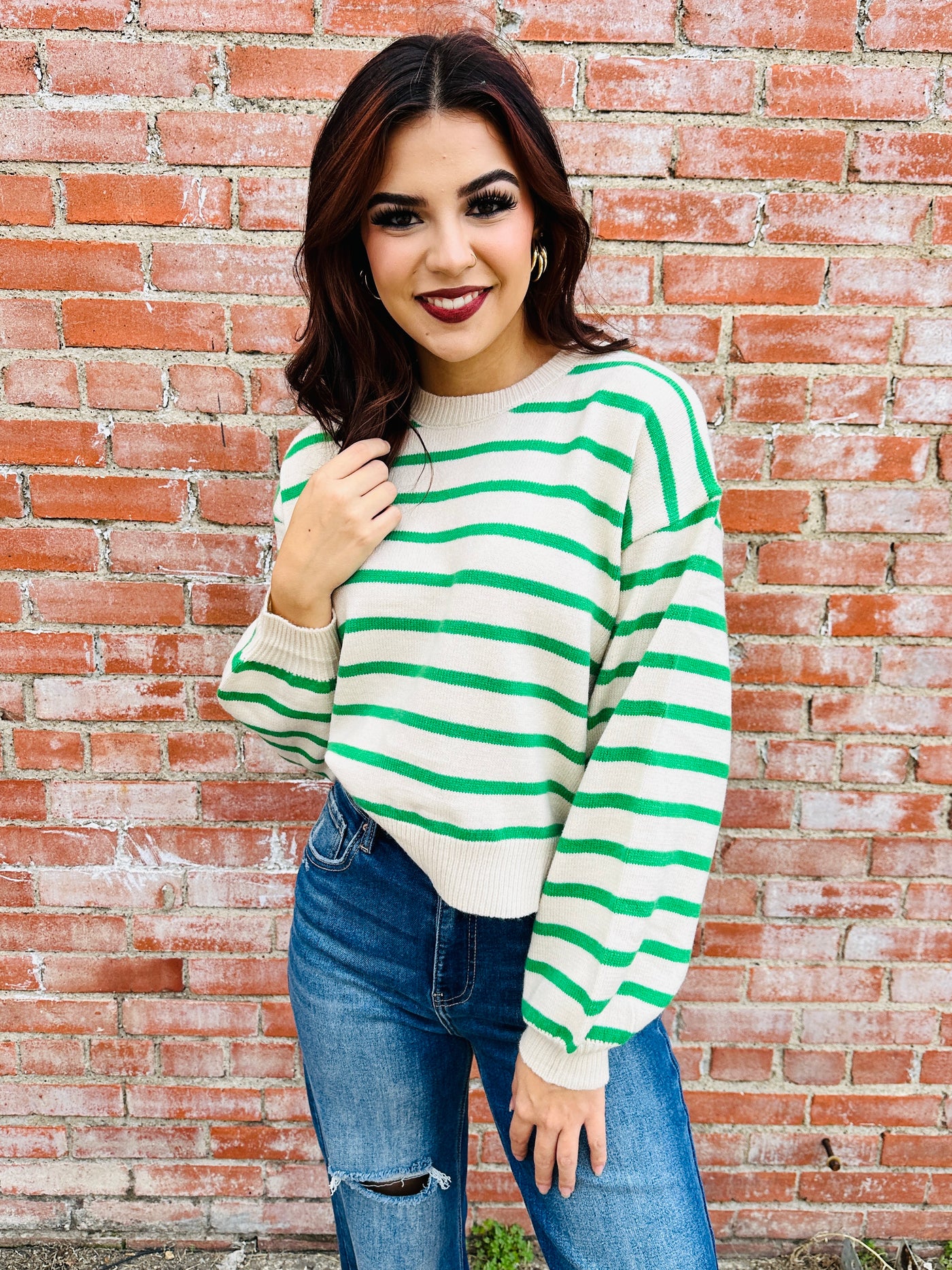 Carry On Striped Sweater • Green-HYFVE-Shop Anchored Bliss Women's Boutique Clothing Store