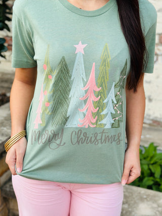 Pre-Order Brushed Christmas Tree Graphic Tee-Harps & Oli-Shop Anchored Bliss Women's Boutique Clothing Store